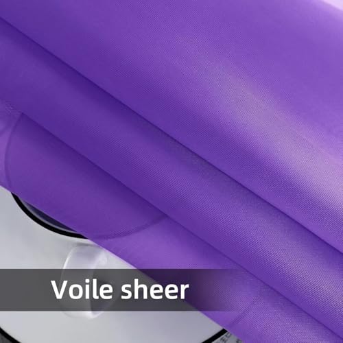 Solid Sheer Rod Pocket Curtain Voile Draperies 2 Panels White Beige Black Ivory Coffee 22 Inch Width 50 Inch Long 1 Pair for Kitchen Bedroom Children Living Room Yard (Purple / 22"W x 50"L (Pack of 2))