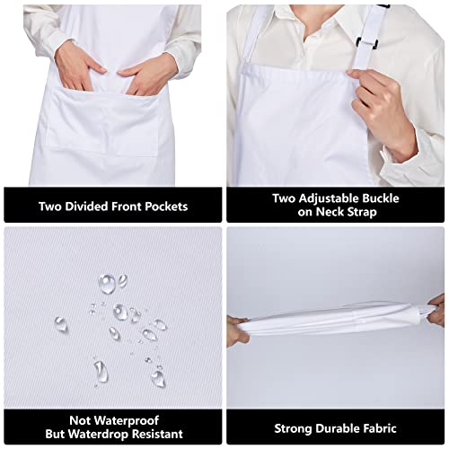 4 Pack 100% Cotton Aprons with 2 Pockets Cooking Chef Kitchen Adjustable Bib Apron for Women Men (White)
