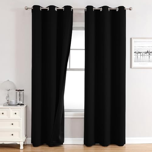 100% Blackout Curtains for Bedroom 72 Inches Long 2 Panels Set (42"W x 72"L (Pack of 2) / Black)