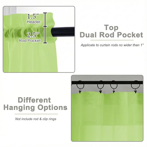 Sheer Curtains 63 Inch Length 2 Panels Set for Living Room Bedroom (Lime / 42"W x 63"L (Pack of 2))