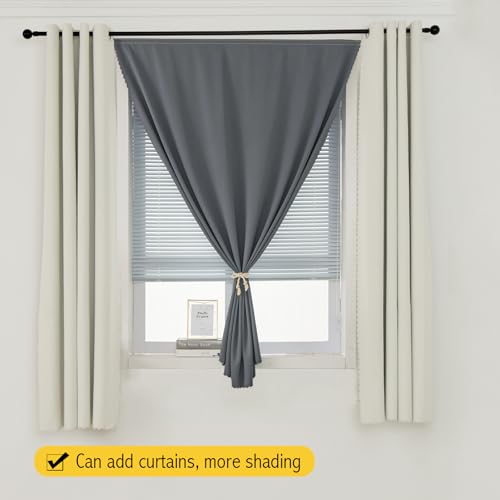 Magic Tape Blackout Curtains for Bedroom No Drillng Self Adhesive Curtains No Rod Small Window (59"W x 96"L (Pack of 1) / Grey)