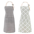 2 Pieces Cotton Linen Waterproof Bib Kitchen Apron with Pockets (Grey/Green)