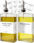 Glass Olive Oil Dispenser Bottle for Kitchen by Brighter Barns (Clear/Silver)