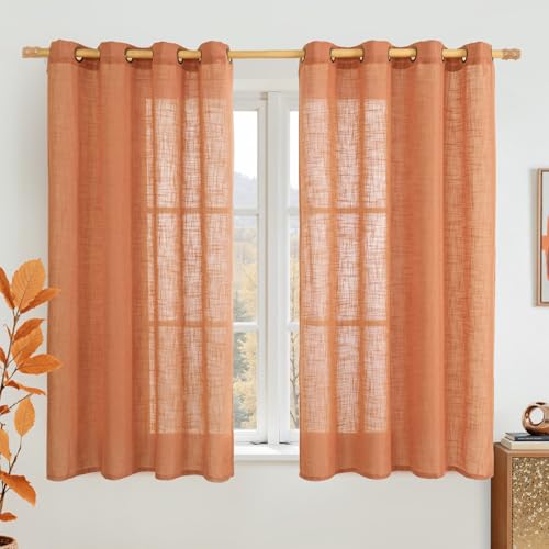 Semi Sheer Linen Curtains 45 Inches Long for Bedroom 2 Panels (52"W x 45"L (Pack of 2) / Burnt Orange)