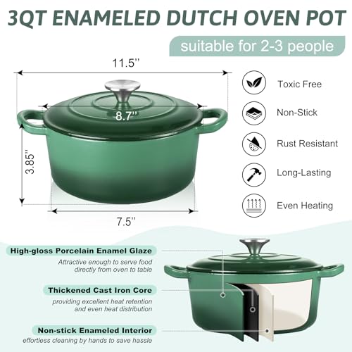 Enameled Cast Iron Dutch Oven (Basil Green / 3QT)