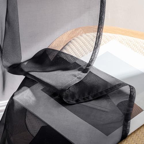 Black Sheer Curtains 63 Inches Long 4 Panels 54 x 63 Inches (54"W x 63"L (Pack of 4) / Black)