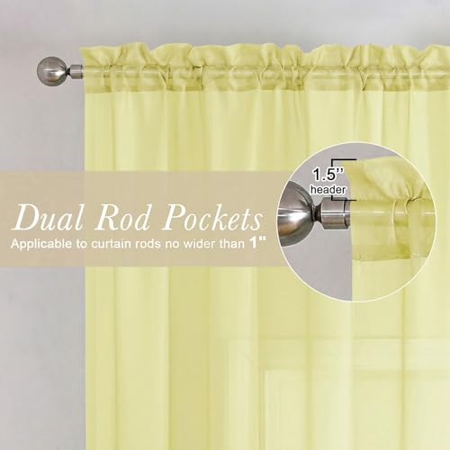 Goose Yellow Sheer Curtains 63 Inch Length 2 Panels (Goose Yellow / 42"W x 63"L (Pack of 2))