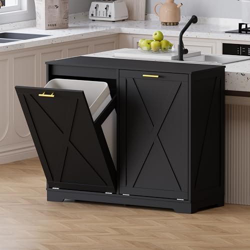Double Tilt Out Trash Can Cabinet (Black / 37"L x 14.3"D x 30.5"H)