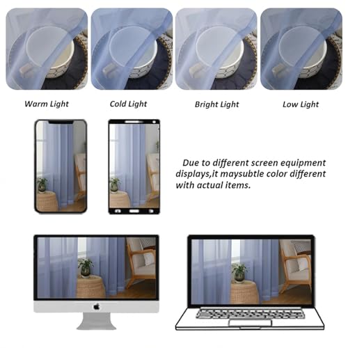 Sheer Curtains 54 Inch Long 2 Panels Set (Denim Blue / 42"W x 54"L (Pack of 2))