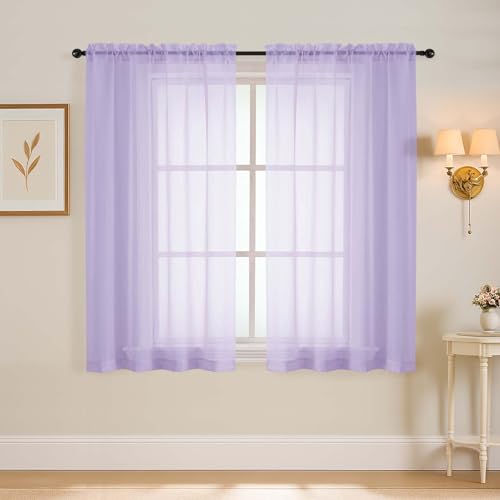 Window Sheer Curtains 45 Inches Length (42"W x 45"L (Pack of 2) / Lavender)