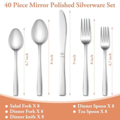 40 Pcs Silverware Set (Silver)
