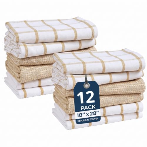 Tea Towels for Kitchen 100% Cotton Durable 12 Pack (18"x28" - 12 Pack / 03: Beige)