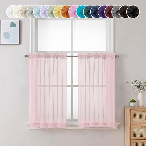 Blush Pink Sheer Curtains 30 inch Length 2 Panels (Blush Pink / 42"W x 30"L (Pack of 2))