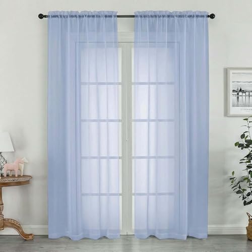 Sheer Curtains 72 Inches Long 2 Panels Set (Demin / 42"W x 72"L (Pack of 2))