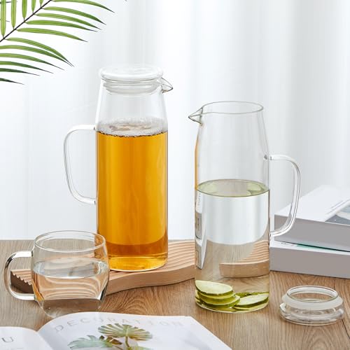 2 Sets Glass Pitcher with Lid Water Carafe (Glass Lid / 2l)