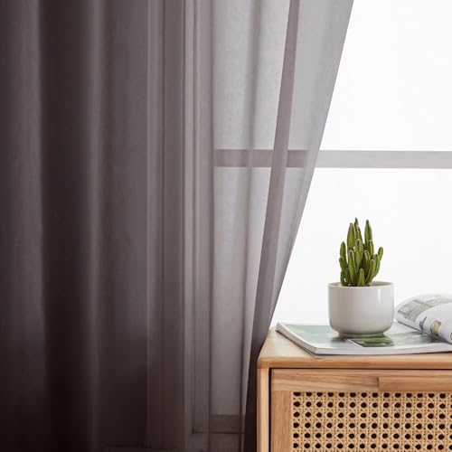 Chocolate Brown Sheer Curtains 90 Inches Long 2 Panels (42"W x 90"L (Pack of 2) / Chocolate)