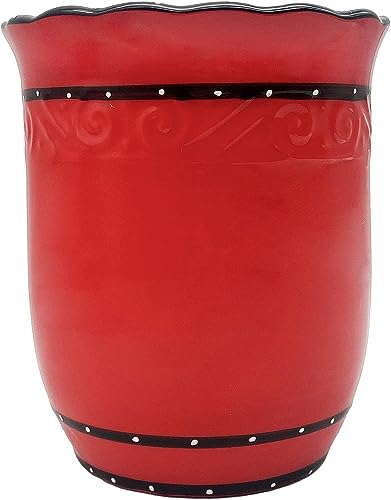 Tuscany Hand Painted Red Ruffle Utensil Holder 85239 (Red Ruffle)