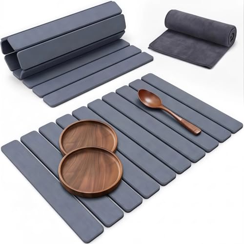 Stone Drying Mat for Kitchen Counter 16x24 Inch (Grey Set)