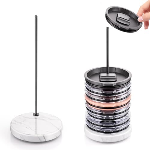 Tumbler Lid Organizer with Marble Base for Stanley (Black)