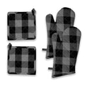 Buffalo Plaid Check Oven Mitts and Pot Holders Set (Light Grey & Black, Buffalo Plaid)