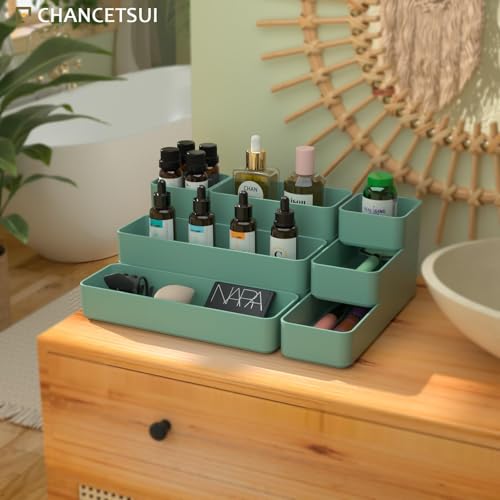 9 Pcs Stackable Drawer Organizer Trays Set (Green)