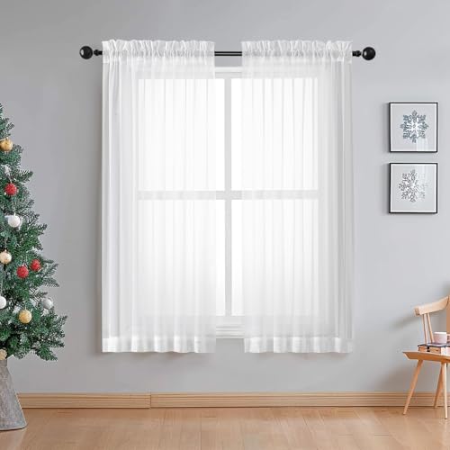 Sheer White Curtains Living Room 54 inches Long (White / 42"W x 54"L (Pack of 2))