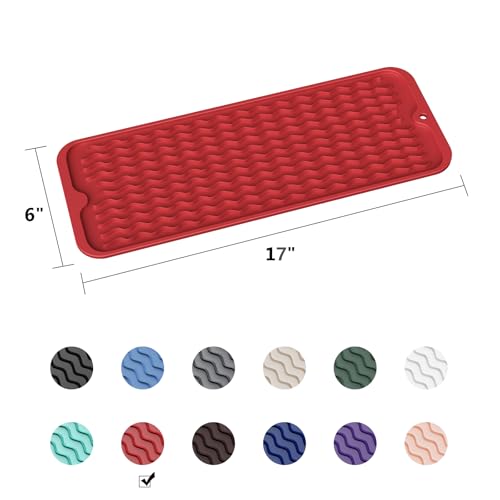 Small Dish Drying Mat for Kitchen Counter (Lava Red / 17" x 6")
