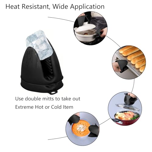 Silicone Oven Mitts Heat Resistant Hot Pot Holders Set for Kitchens (6 Pack / Black)