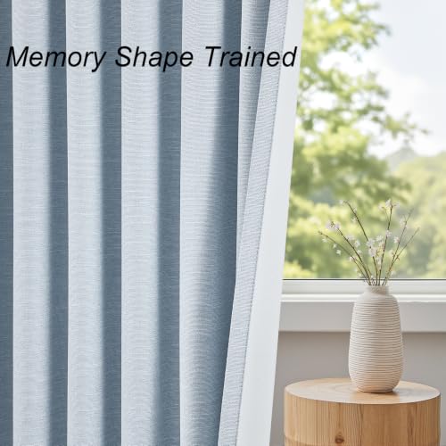 Light Blue Linen Curtains 84 Inches Long for Living Room Bedroom 100% Full Blackout Sky Baby Blue Window Curtains Energy Efficient Modern Drapes Back Tab with Hooks Rings 2 Panels Set (Chambray Blue / 52"W x 84"L (Pack of 2))