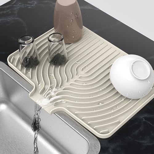 Dish Drying Mat for Kitchen Counter (18×12inch / Cream)