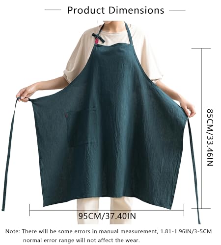 Chef Aprons for Women Men Adjustable Bib Apron Cotton Linen Cooking Apron with Pockets for Baking Restaurant Kitchen (Green)