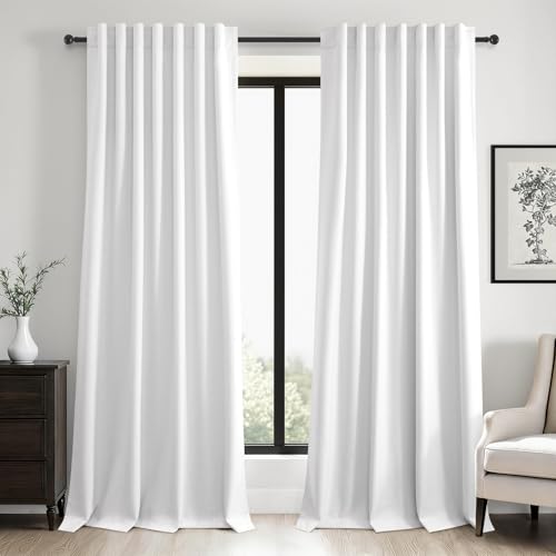 102 inch blackout curtains for Sliding door 2 Panels 100% Blackout Linen texture Beige White Window Drapes with Back Tab Rod Pocket Light Blocking Thermal Insulated Curtains for Bedroom Living Room (Cream White / 52"W x 102"L (Pack of 2))