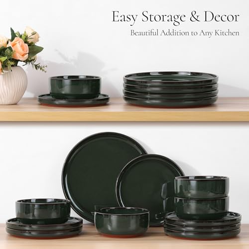 Stoneware Dinnerware Sets for 2 (Blackish Green / Service for 2)