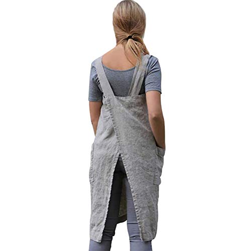 Japanese Pinafore Apron Smock Cotton Apron with Pockets Plus Size Aprons for Women (Black / X-Large)