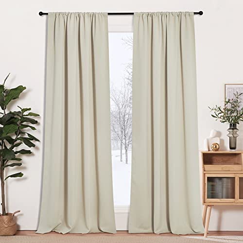 Curtains for Bedroom Living Room Dining Room 102 inches Long (Beige / 52"W x 102"L (Pack of 2))