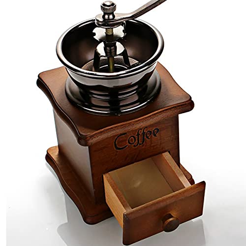 Wooden Manual Coffee Grinder Vintage Style Hand Coffee Mill Burr Coffee Grinder with Ceramic Hand Crank (Brown)