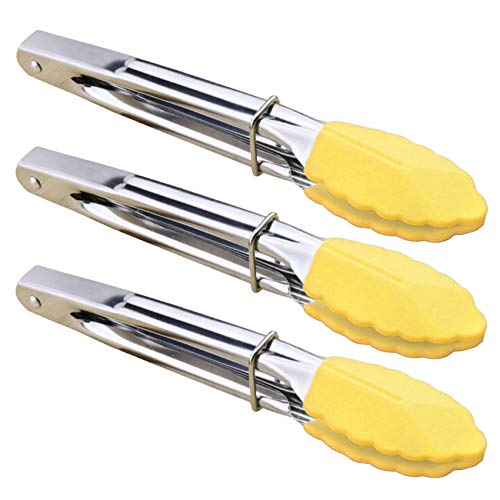 7 Inch Mini Tongs with Silicone Tips (7-inch / Yellow)