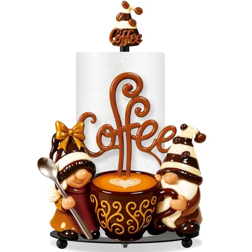 Coffee Gnomes Bar Decor Paper Towel Holder with Round Base Countertop Cute Rustic Gnome Kitchen Bathroom Decorative Paper Towel Holder Stand for Coffee Lovers Gifts Toilet Home Accessories (Coffee)