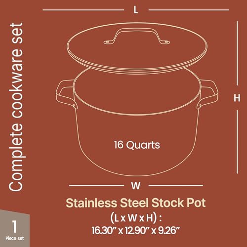 Bakken 16 Quart Ceramic Coated Stock Pot with Lid (Black / 16 Quarts)