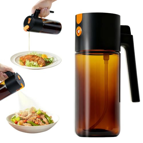 17 oz Light Proof 2 in 1 Glass Olive Oil Sprayer for Cooking (Black-a)