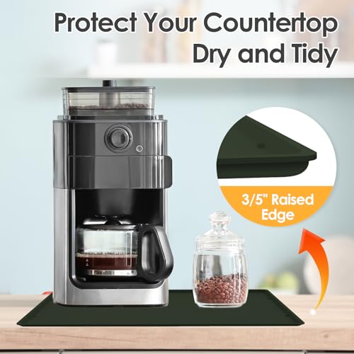 Silicone Coffee Maker Mat with Lip for Countertops (Dark Olive / 19.7'' x 15'')