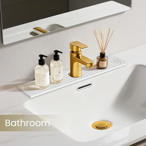 Diatomite Faucet Mat for Kitchen Sink (White · 23.6 x 4 in · Concentric Groove)