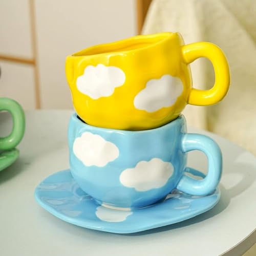 Sky and White Clouds Coffee Mug with Saucer (Green)