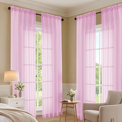 Light Pink Bedroom Curtains 96 Length for Farmhouse (Light Pink / 59"W x 96"L (Pack of 2))
