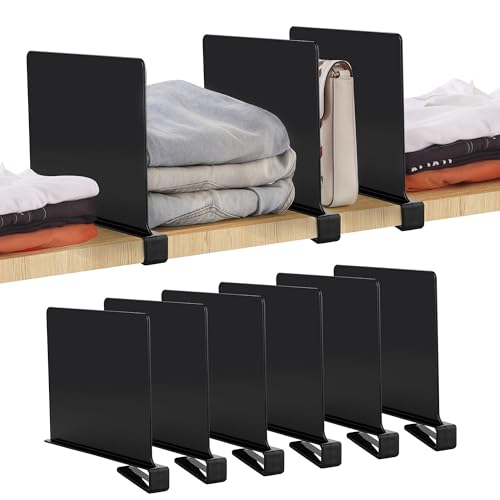 Matte Black Acrylic Shelf Dividers for Closets Organizer & Storage (Matte Black / 6 Pack)