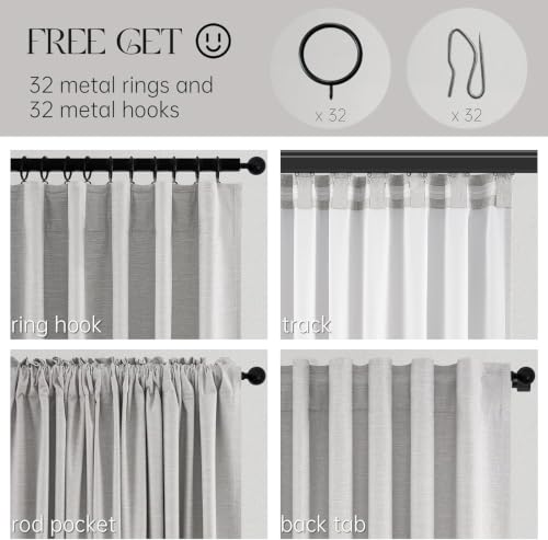 Linen Blackout Curtains 70 Inches Extra Wide 84 Inch Long for Living Room Grey Beige Room Darkening Back Tab Pleated Drapes for Bedroom Winter Thick Window Energy Efficient 70"W x 84"L 2 Panels (Grey Beige / 70"W x 84"L (Pack of 2))