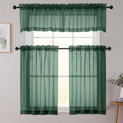 Hunter Green Kitchen Curtains 30 Inch Length Tier 2 PCS (Hunter Green / 42"W x 30"L (Pack of 2))