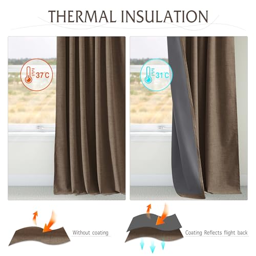 Brown 100% Blackout Curtains 63 Inch Long for Bedroom Bedroom (Brown / 52"W x 63"L (Pack of 2))