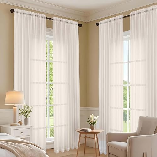 Cream Sheer Curtains 63 Inches Long 2 Panels Set (Cream / 59"W x 63"L (Pack of 2))