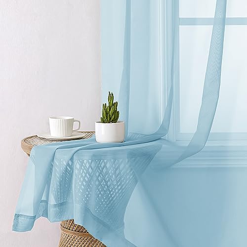 2 Pack Basic Sky Blue Sheer Curtain Drapes 84 Inch Length 2 Panels for Living Room (40"W x 84"L (Pack of 2) / Sky Blue)